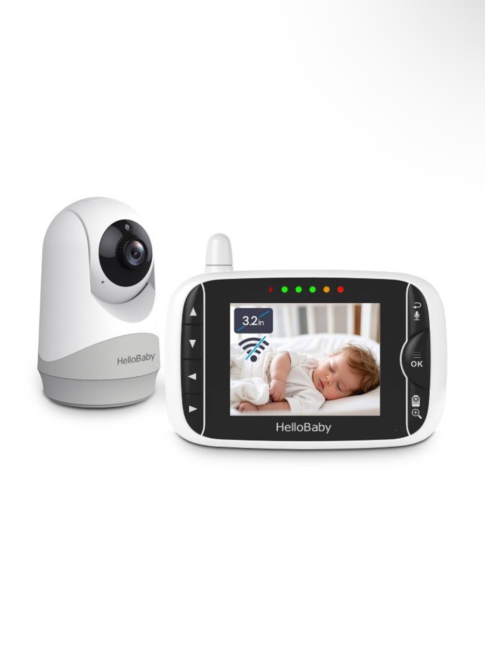 HelloBaby 3.2" Video Baby Monitor with Remote Pan-Tilt Zoom (HB6232) •White•